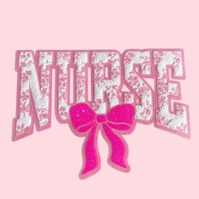 Nurse Floral Bow Iron On Patch